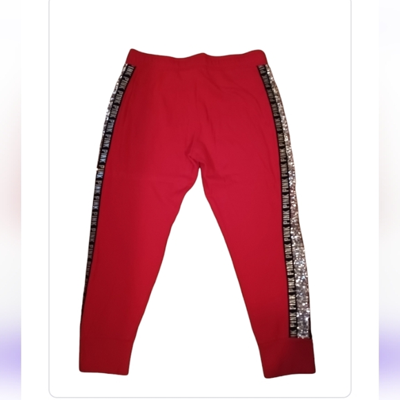PINK VS Sequin Bling Skinny Joggers Red, Blk & Silver htf 😍🔥💎 - Picture 4 of 7